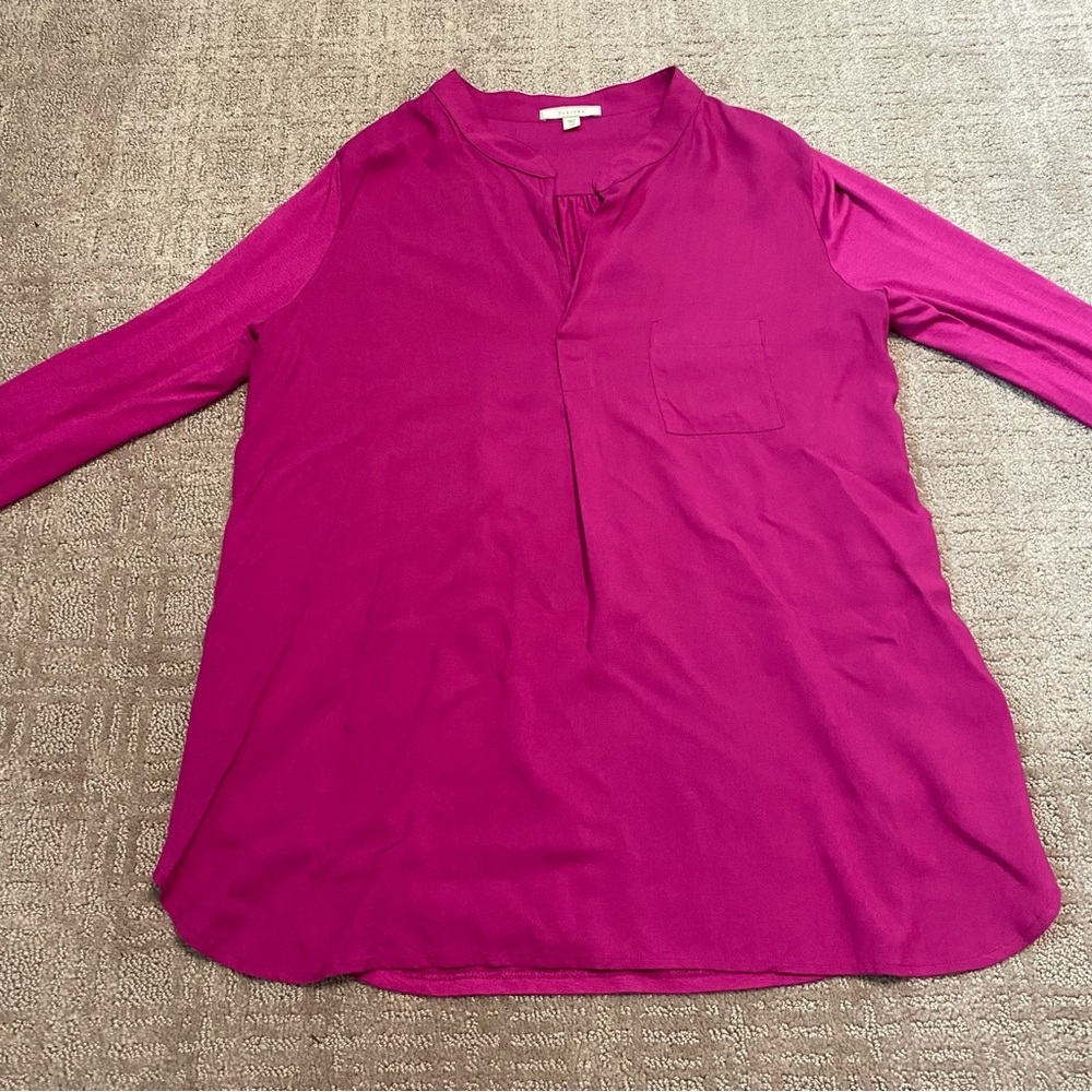 {Pleione} Mixed Media Roll Sleeve Top | Fuscia Pink ~ Size XS - Picture 2 of 15